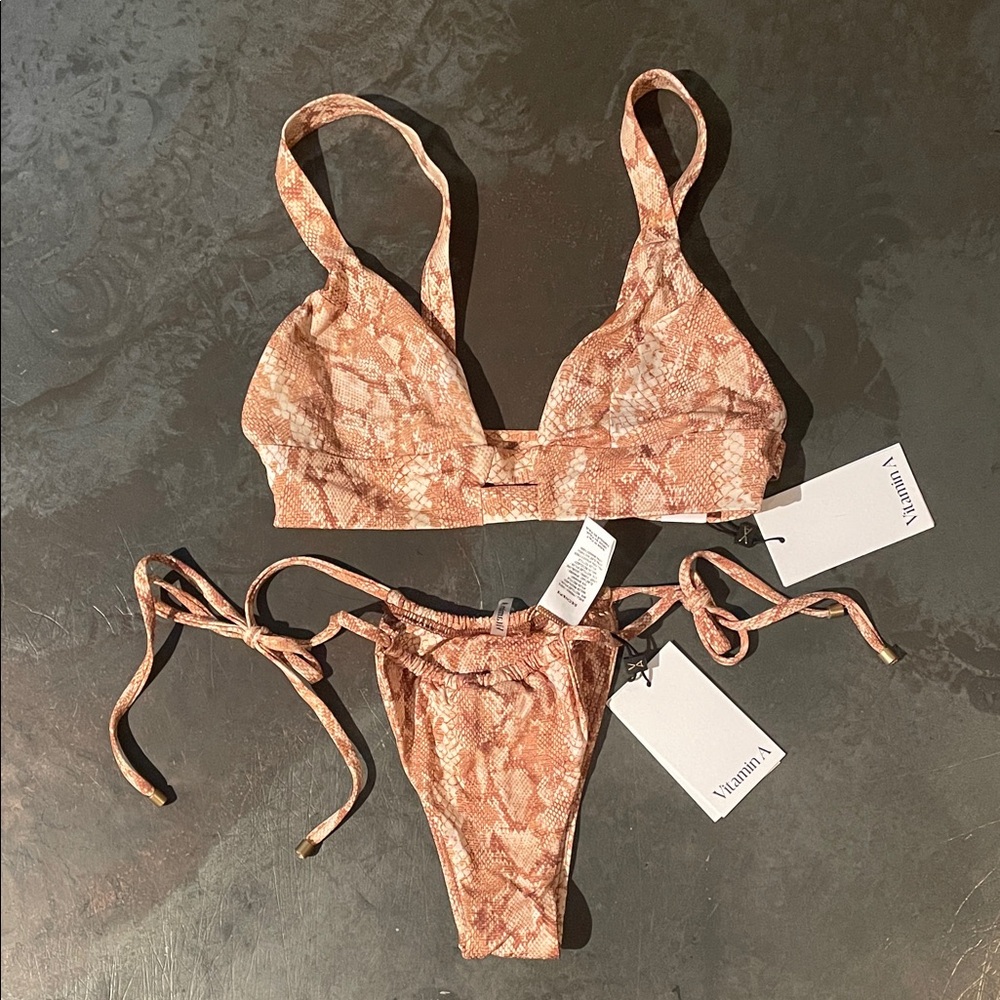 Vitamin A Snake Print Bikini in Tan